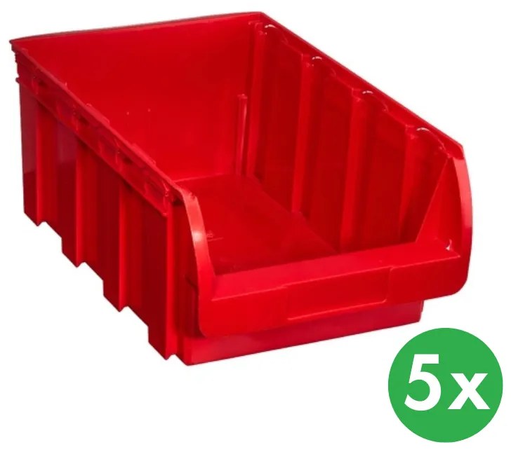 Plastový box COMPACT, 316 x 500 x 200 mm, 5 ks, červený