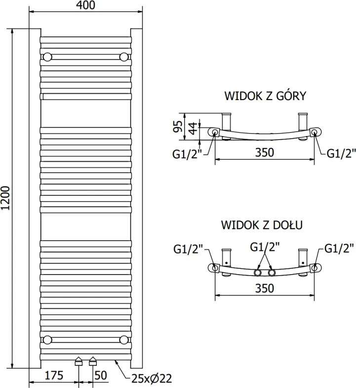 Mexen Ares, vykurovacie teleso 1200x400 mm, 349 W, chrómová, W102-1200-400-00-01