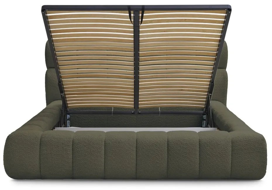 Zelená čalúnená dvojlôžková posteľ s úložným priestorom s roštom 160x200 cm Mont Blanc – Bobochic Paris