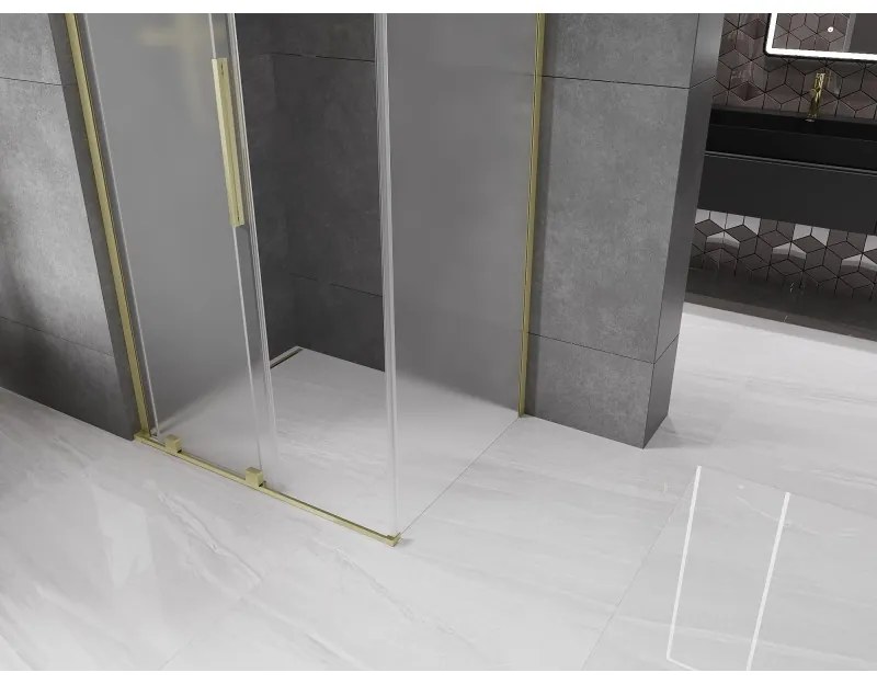 Mexen Velar L, sprchový kút s posuvnými dverami 100 x 70 cm, 8mm sklo námraza, zlatá matná, 871-100-070-33-55