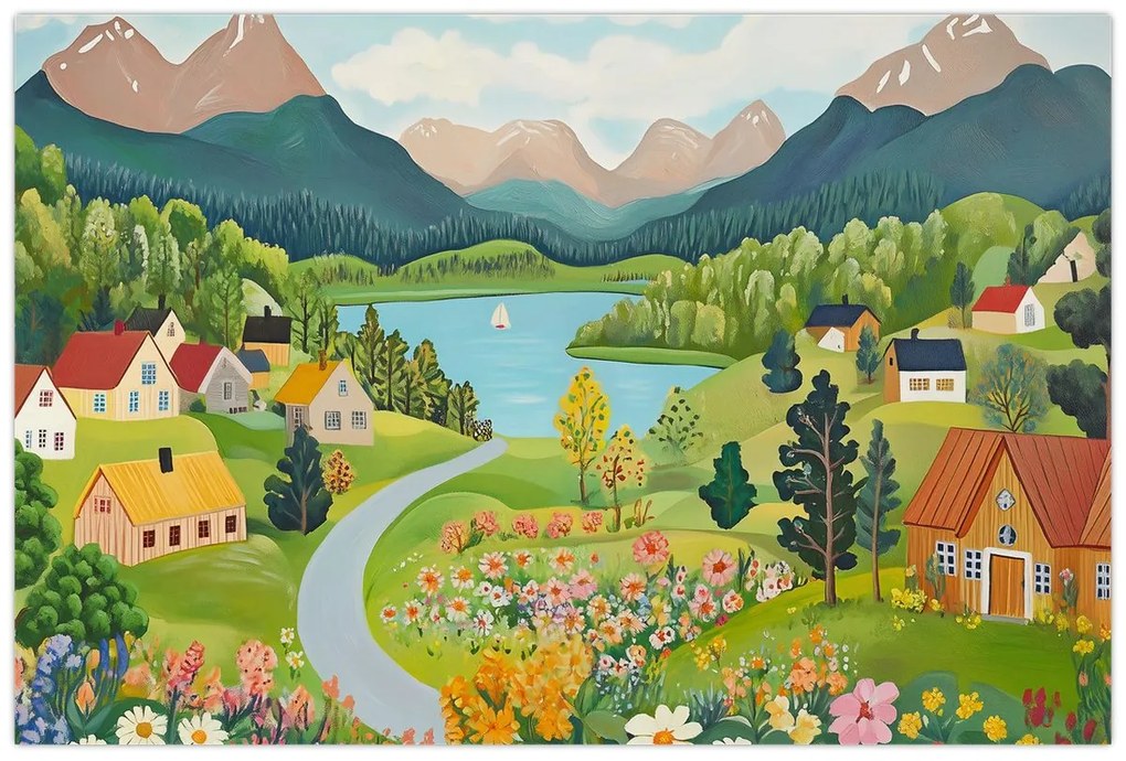 Obraz - Dedina v horách (90x60 cm)