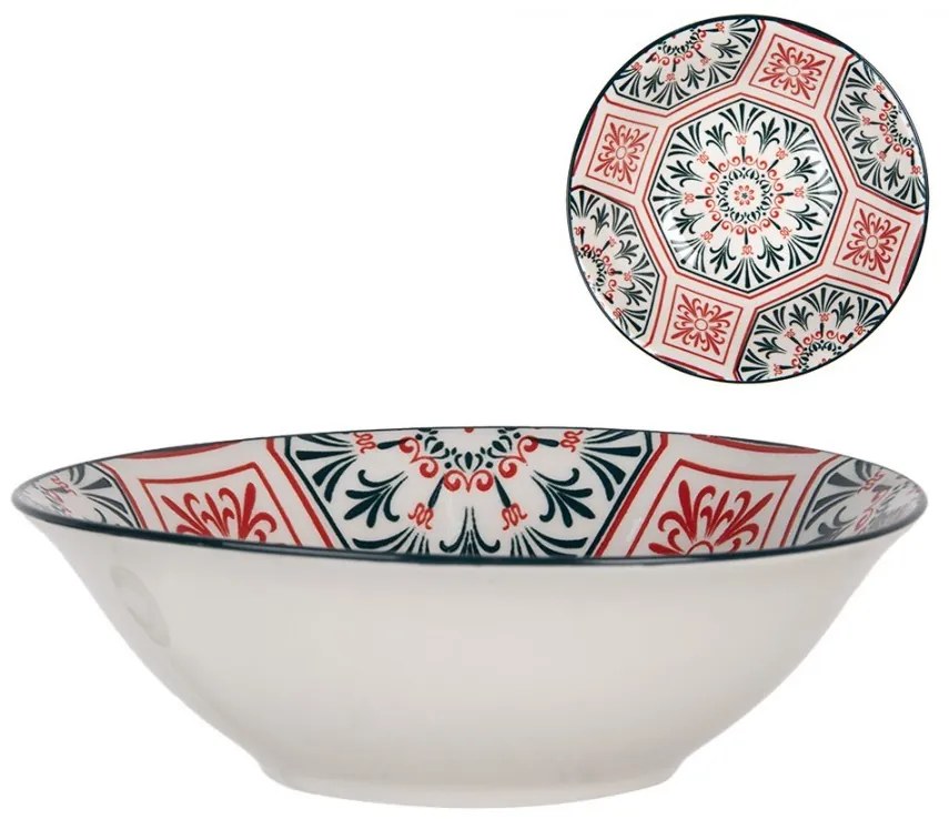 Biela keramická miska s červeným vzorom Mibbo - Ø 15*5 cm / 350 ml