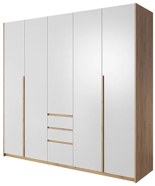 Elegantná šatníková skriňa 230 XELO 2 bez LED osvetlenia - zlatý dub / biely mat
