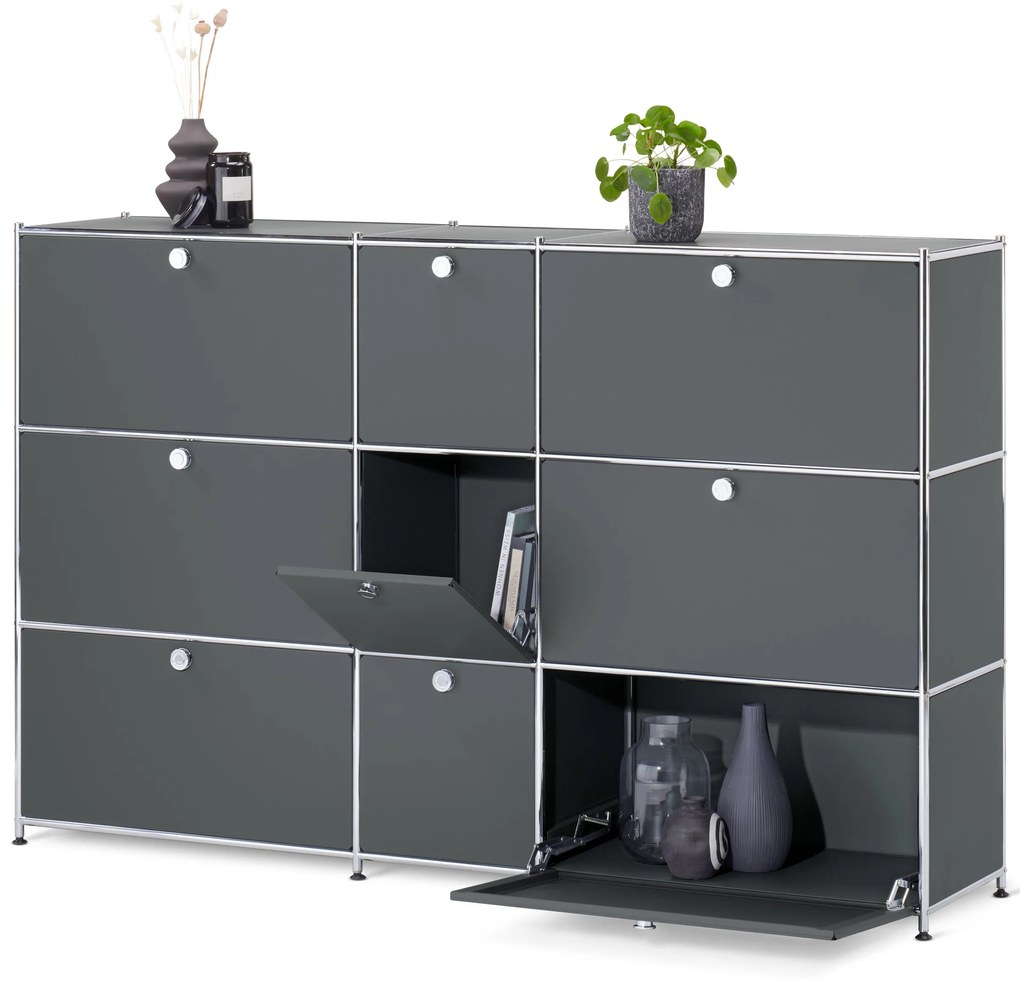 Komoda »CN3« s 9 výklopnými dvierkami, sivá