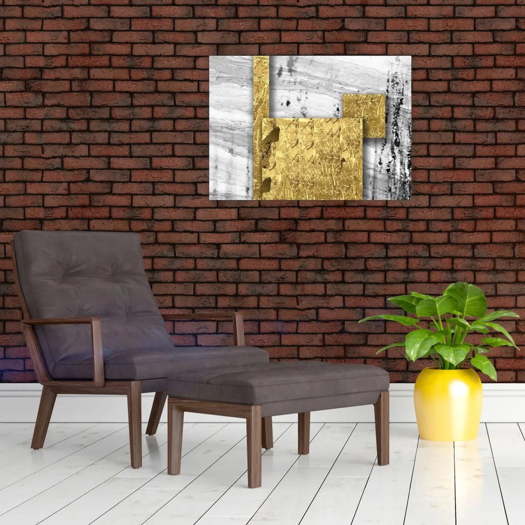 Sklenený obraz - Zlaté štvorce N⁰1 (70x50 cm)