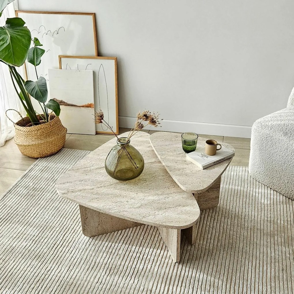 Súprava konferenčných stolíkov Ballare Travertine, 2 ks
