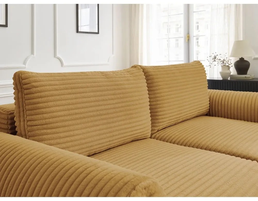 Menčestrová rozkladacia pohovka v horčicovej farbe 257 cm Lucien – Bobochic Paris