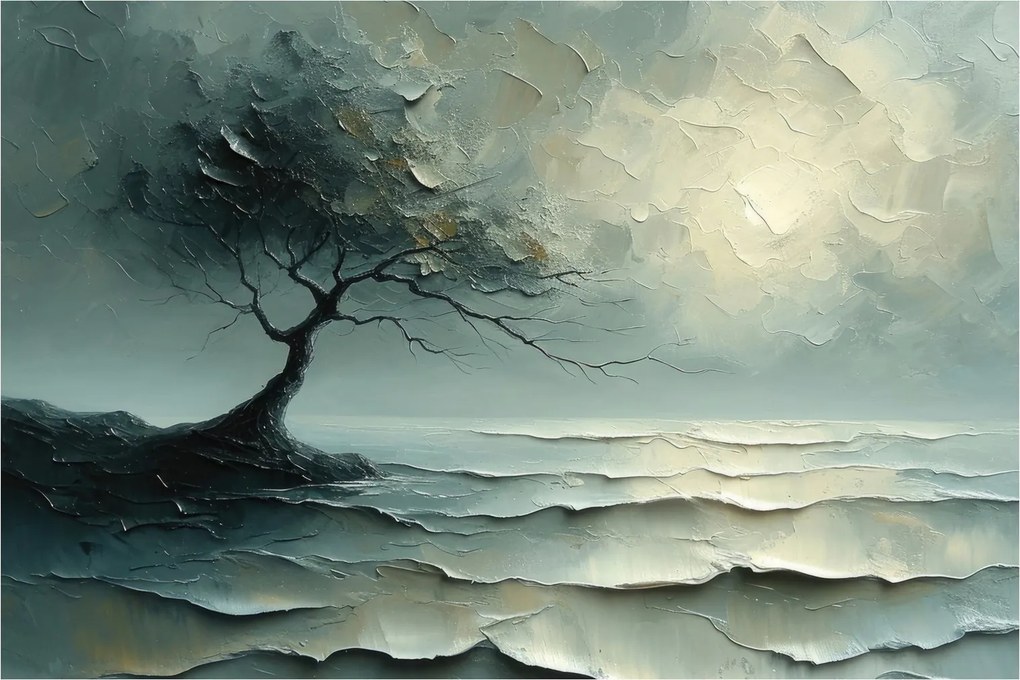 Obraz - Olejomaľba stromu s oceánom (90x60 cm)