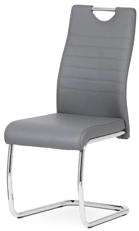 Jedálenská stolička DCL-418 GREY, koženka sivá, chróm