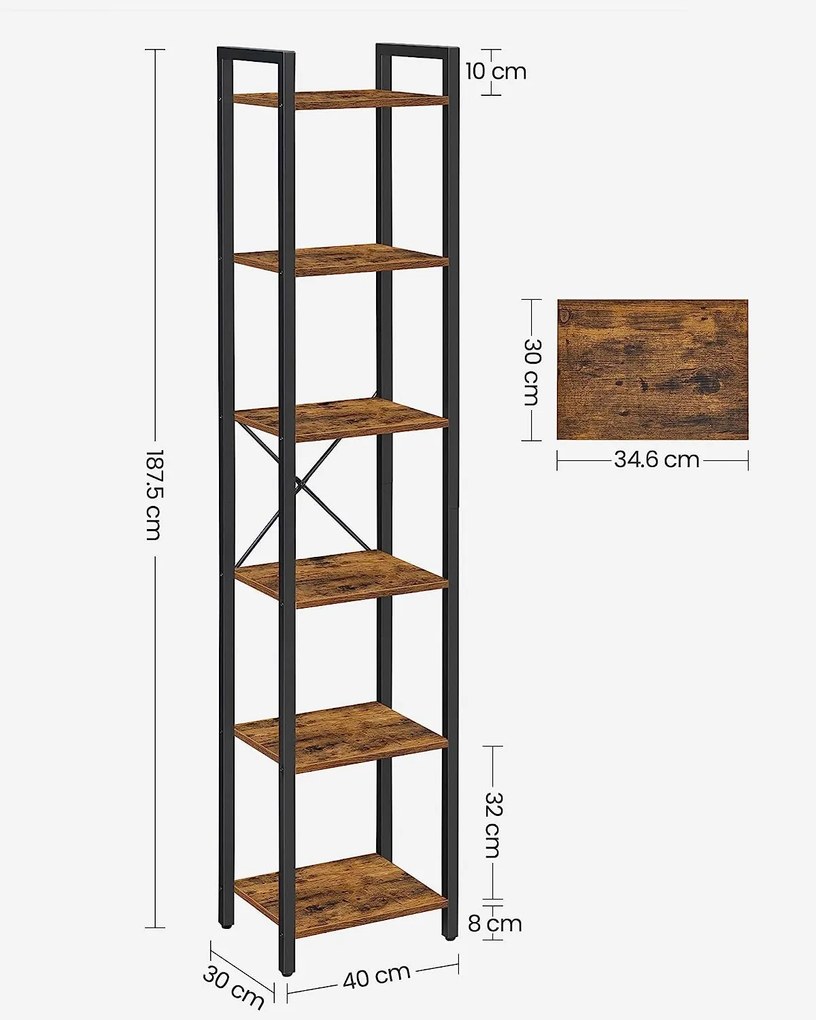 Knihovna Vasagle Porat 187,5 cm hnědá