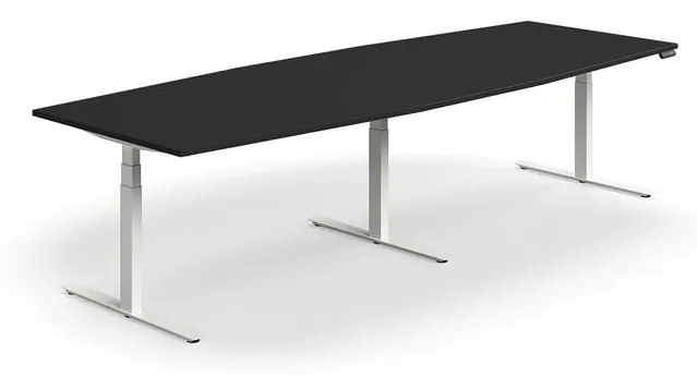 Nastaviteľný rokovací stôl QBUS, oválny, 3200x1200 mm, biely rám, čierna