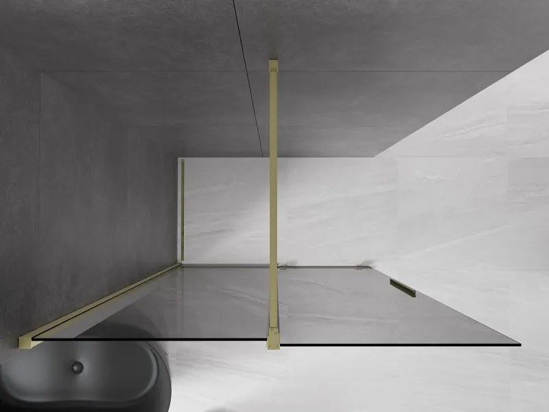 Mexen Velar, sprchová zástena s posuvnými dverami Walk-in 140 x 200 cm, 8mm šedé sklo, zlatá matná, 871-140-000-43-55