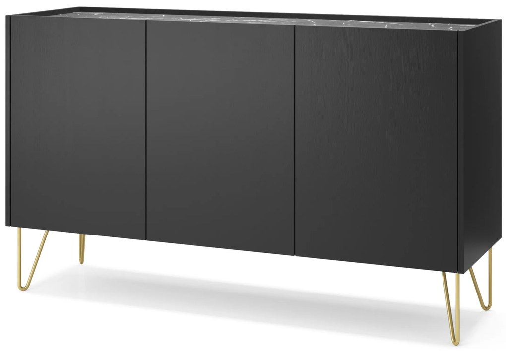 Komoda Harmony Va 144 cm černá/černý mramor