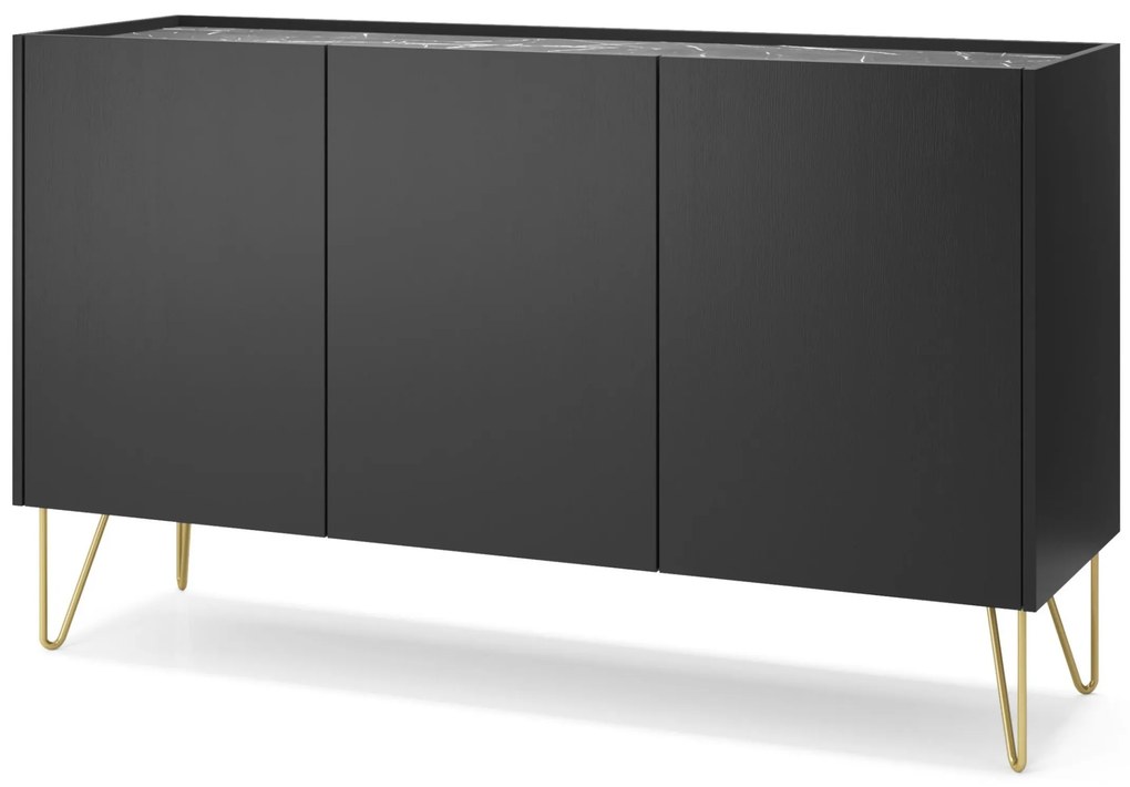 Komoda Harmony Va 144 cm čierna/čierny mramor