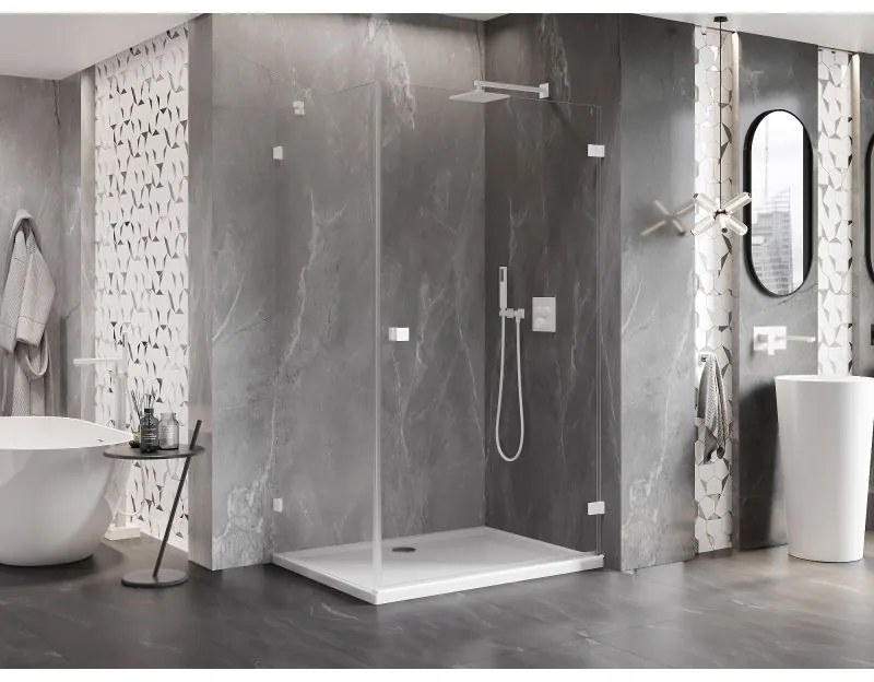 Mexen Lunar-B, pravostranný výklopný sprchový kút 80 x 70 cm, 8mm číre sklo, biely profil, 832-080-070-20-00-P