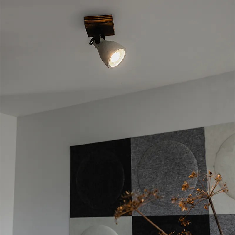 Priemyselné stropné bodové svetlo drevo s betónom - Creto