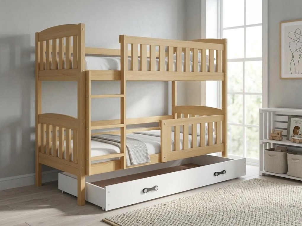 Poschodová posteľ KUBO 190x90 | borovica - biela