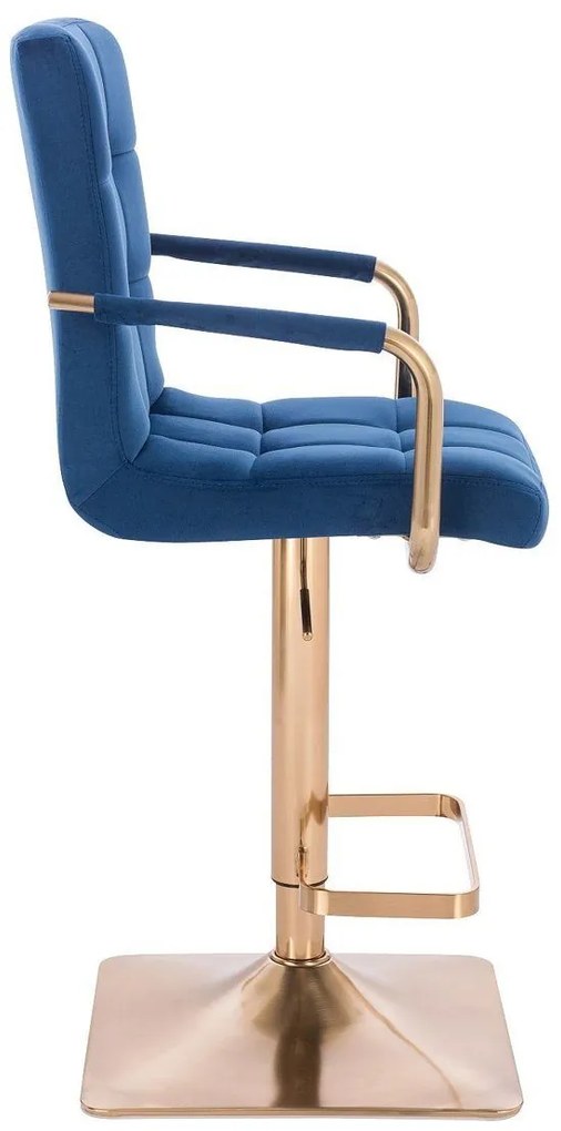 LuxuryForm DESIGN Barová stolička VERONA GOLD VELUR na zlatej hranatej základni - modrá