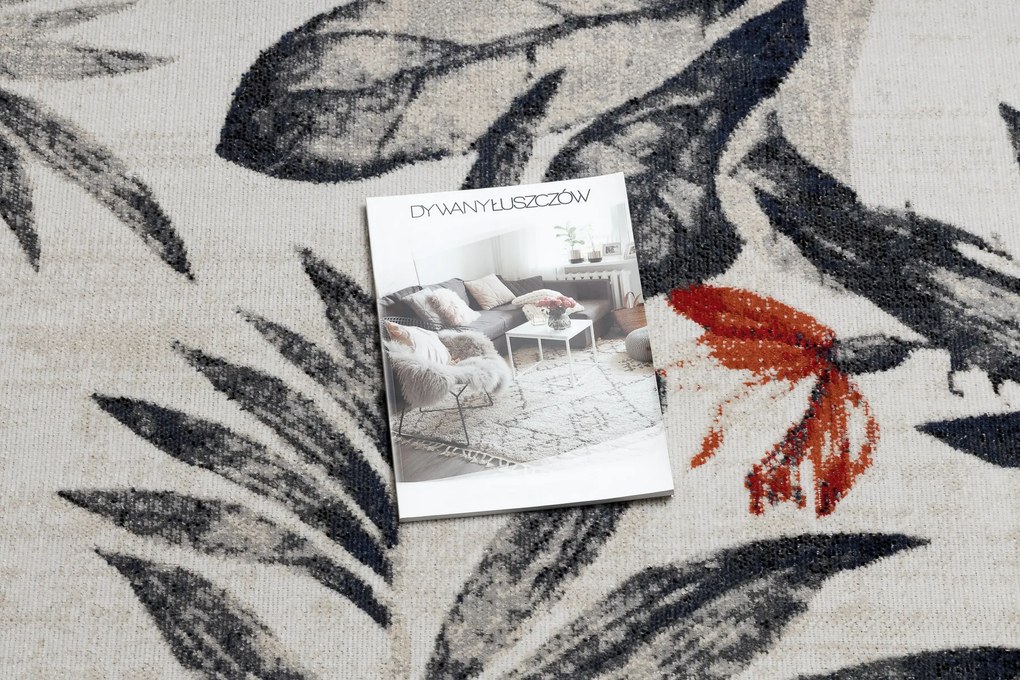 Moderný koberec MUNDO E7181 listy outdoor béžový / modrý