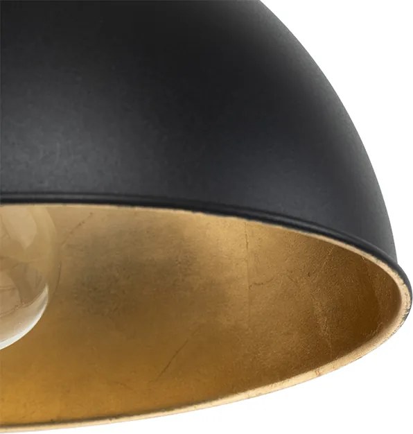 Priemyselné závesné svietidlo čierne so zlatom 3-svetlo - Magnax