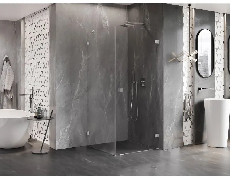 Mexen Lunar-B, pravostranný výklopný sprchový kút 80 x 80 cm, 8mm číre sklo, chrómový profil, 832-080-080-01-00-P