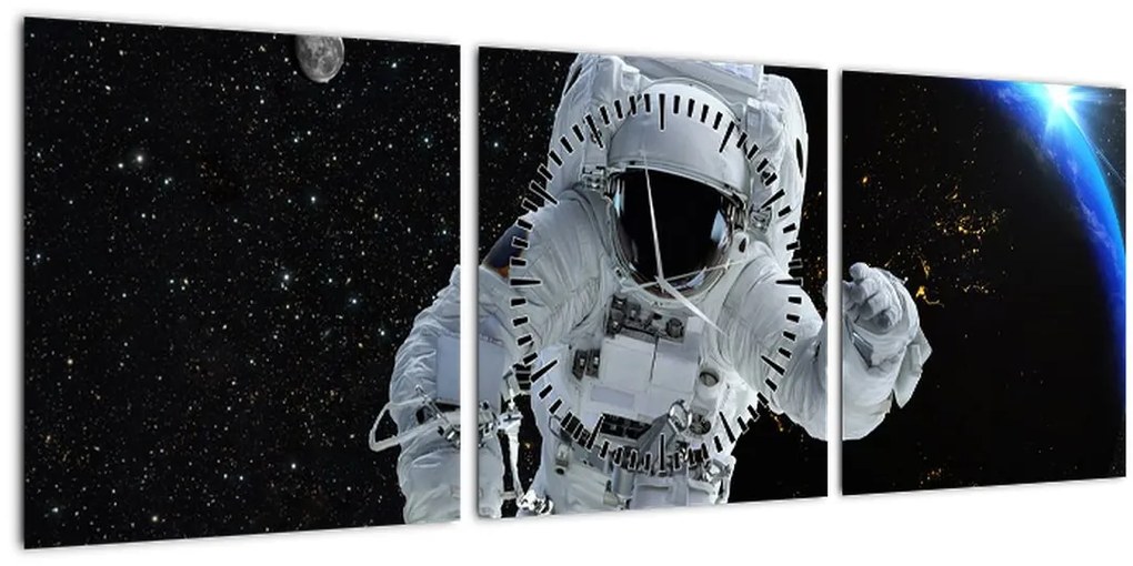 Obraz - Astronaut vo vesmíre (s hodinami) (90x30 cm)