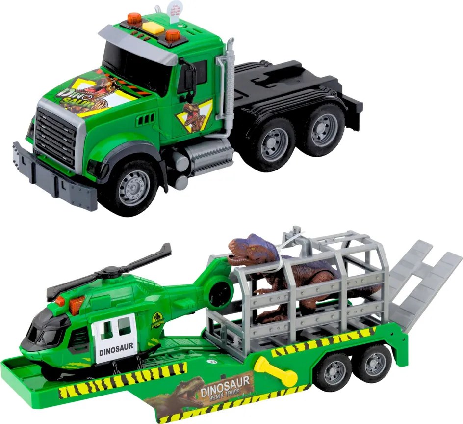 LEAN Toys Súprava nákladných vozidiel Helikoptéra v klietke so svetovými zvukmi dinosaurov Zelená