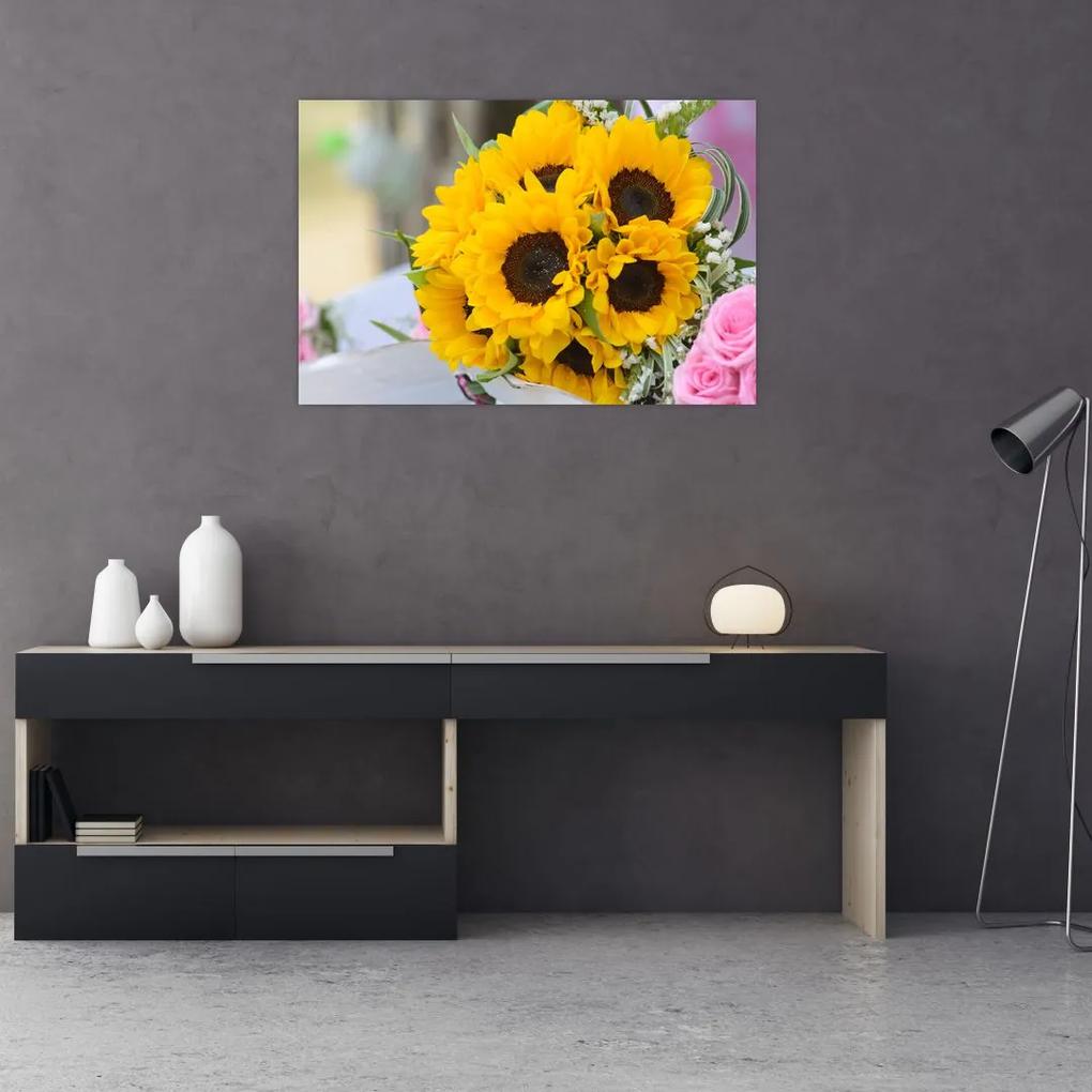 Obraz svadobnej kytice zo slnečníc (90x60 cm)