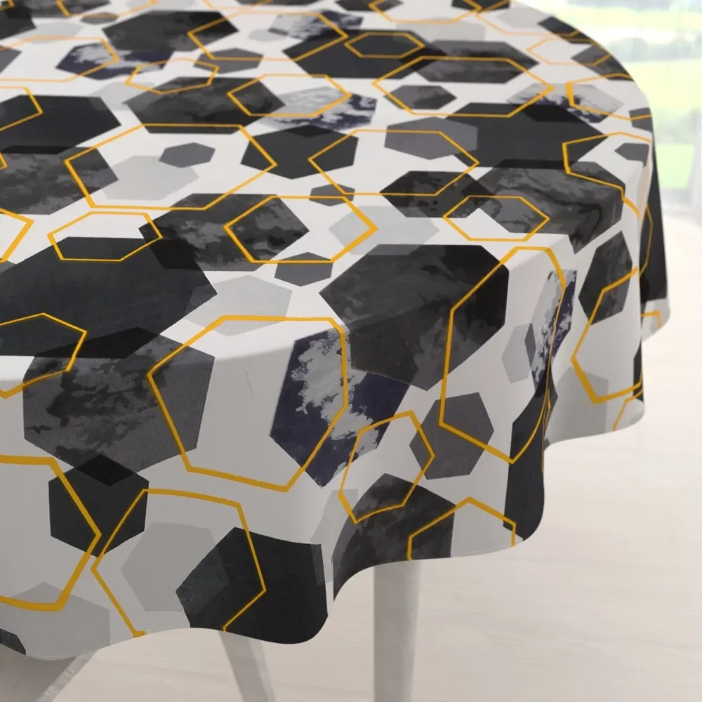 Biante Bavlnený okrúhly obrus Sandra SA-568 Sivo-modrofialové mramorové hexagóny na bielom Ø 60 cm