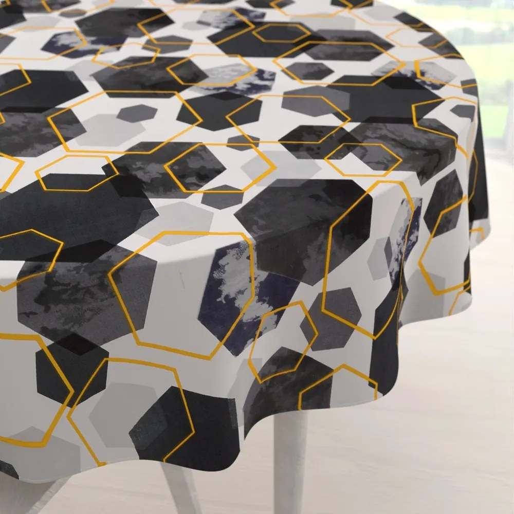 Biante Bavlnený okrúhly obrus Sandra SA-568 Sivo-modrofialové mramorové hexagóny na bielom Ø 70 cm