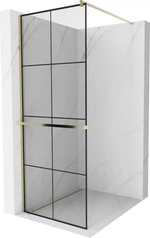 Mexen Kioto+ sprchová stena s poličkou a lištou 80 x 200 cm, transparentnéné/čierny vzor 8 mm, zlatá - 800-080-121-50-77