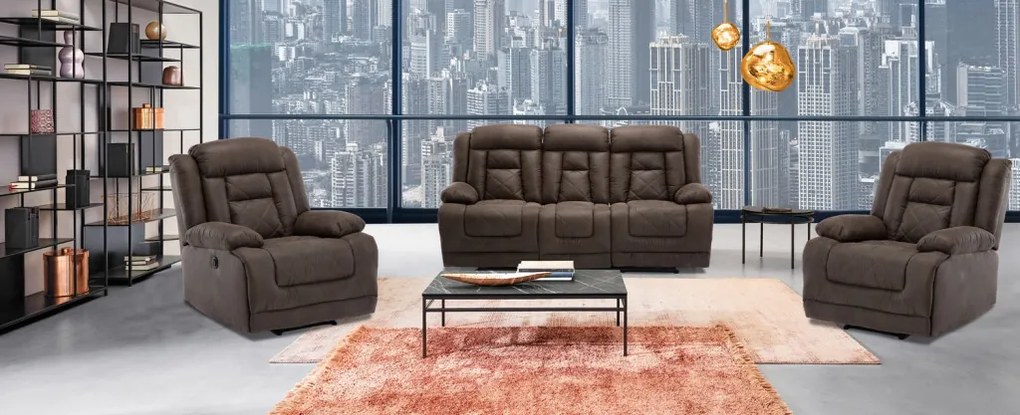 Trojsedák Oxford,  hnedá látka, funkcia el. polohovanie