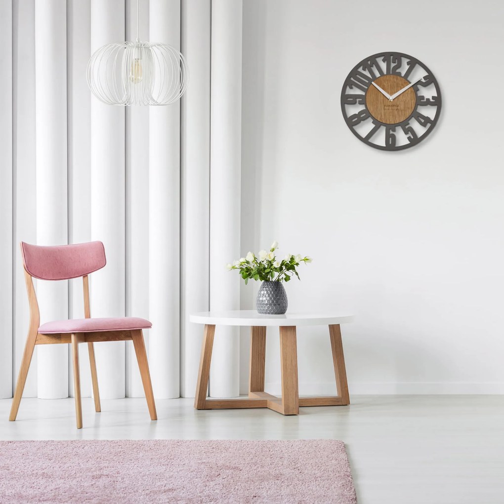 Dekorstudio Moderné drevené hodiny EKO Loft Arabico 30cm - sivá + dub