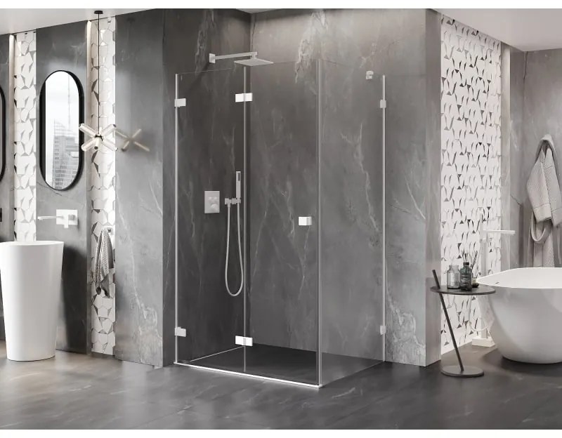 Mexen Lunar-F, 1-krídlový sprchový kút so skladacími dverami, ľavý, 90 x 80 cm, 8mm číre sklo, biely profil, 836-090-080-20-00-L