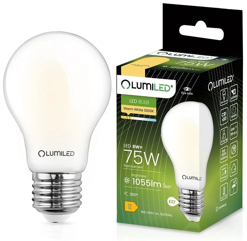 Žiarovka LED A60 FIL FR 8W 75W E27 1055LM 3000
