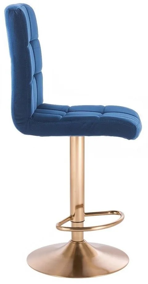 LuxuryForm DESIGN Barová stolička TOLEDO VELUR na zlatom tanieri - modrá