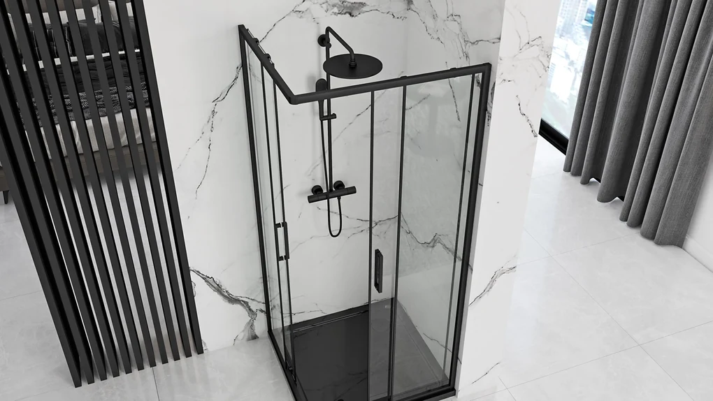 Rea Punto Black Mat, sprchový kút s posuvnými dverami 90(dvere) x 90(dvere) x 190 cm, 5mm číre sklo, čierny profil, REA-K4801