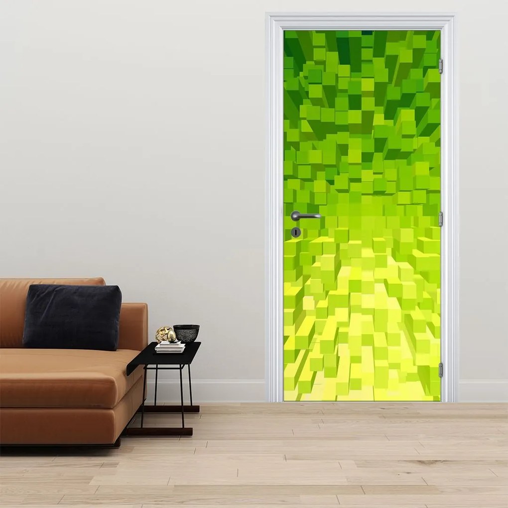 Fototapeta na dvere - Žltozelené kocky (95x205cm)