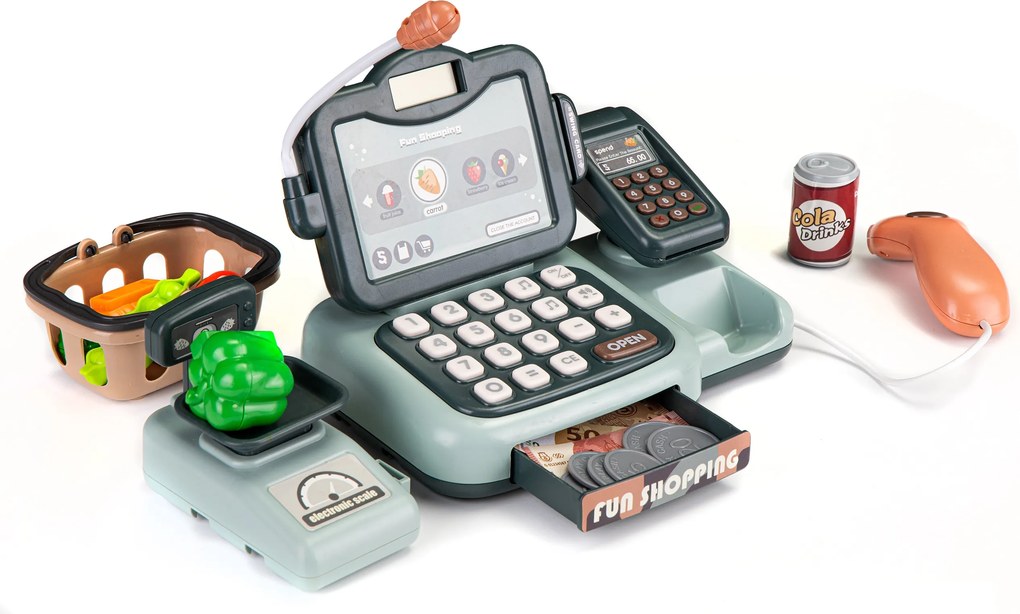 MULTISTORE Detská pokladňa hračka s 24 dielmi – skener, váha, terminál, mikrofón, zvuky