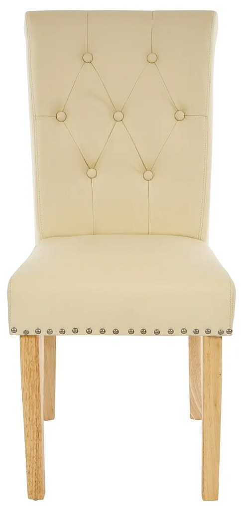 2x Jedálenská stolička Chesterfield 2 - koženka, svetlé nohy - Krémová