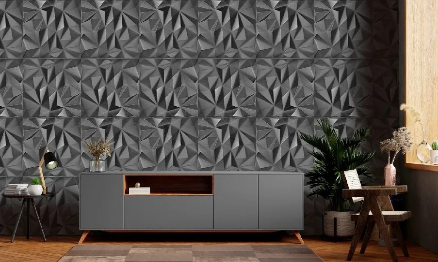 Stropné panely 3D XPS K58, cena za kus, rozmer 50 cm x 50 cm, Zirkon čierny, IMPOL TRADE