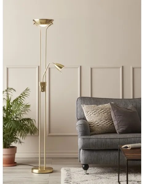 Markslöjd - Stmievateľná stojacia lampa DETROIT 1xR7s/300W + 1xGU10/35W/230V mosadz