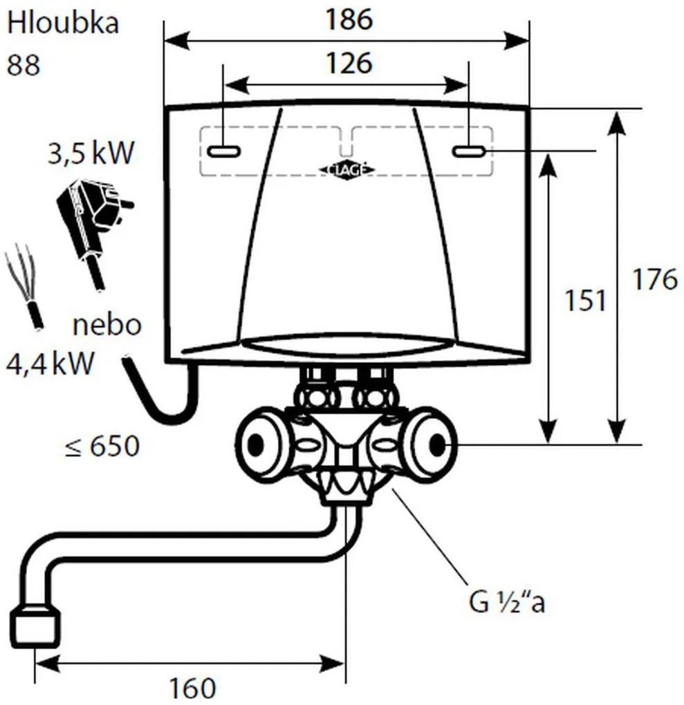 CLAGE M7/SMB Ohrievač vody 6,5kW/400V+kohútiková armatúra 1500-17107