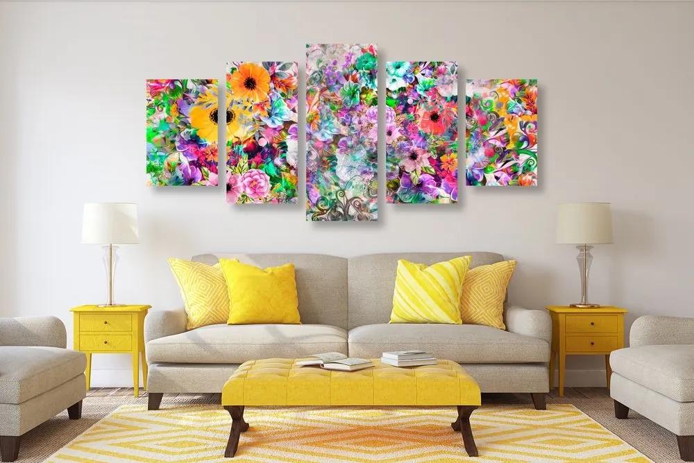 5-dielny obraz pestrofarebné kvety - 200x100