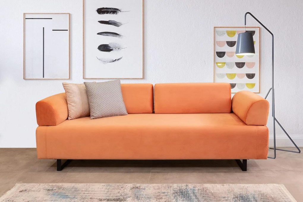 Elegantná 3-miestna pohovka INFINITI 220 cm rozkladateľná, lososová, tkanina