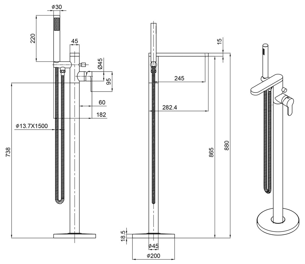 Sapho Sapho, SEMA vaňová batéria s pripojením do podlahy, 860 mm, chrómová, ZU420