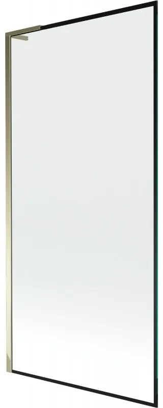 Mexen Next L, 1-krídlová vaňová zástena 90 x 150 cm, 6mm číre sklo-čierny vzor, zlatý lesklý profil, 895-090-000-03-70-50
