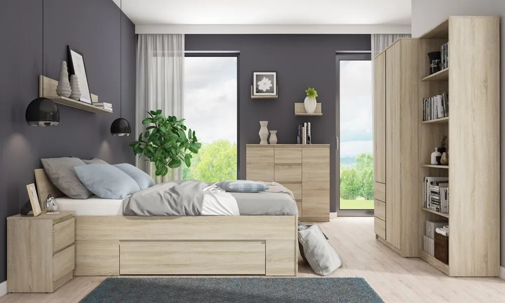 Posteľ so zásuvkami Carlos 140x200, dub sonoma