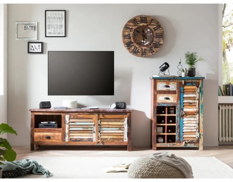 furniture-nabytek.cz - Masívny TV stolík Wakefield z recyklovaného dreva, lakovaný, viacfarebný – 150×50×60 cm