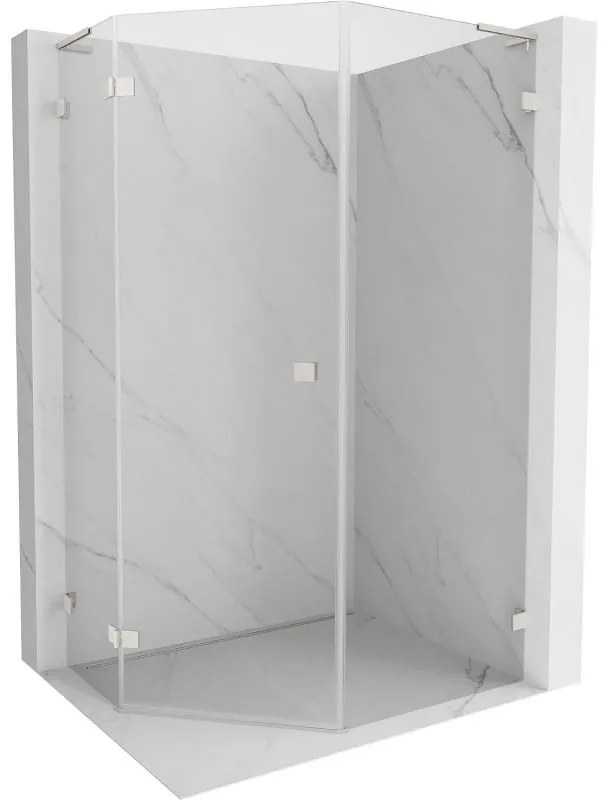 Mexen Lunar, L päťuholníkový sprchový kút naklápací doľava 80 x 100 cm, 8mm číre sklo, oceľový profil, 831L-080L-100P-97-00-L